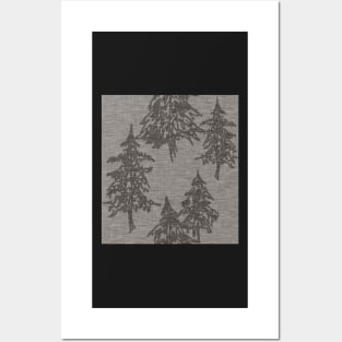 Evergreen Trees - Dark Grey Linen Texture Posters and Art